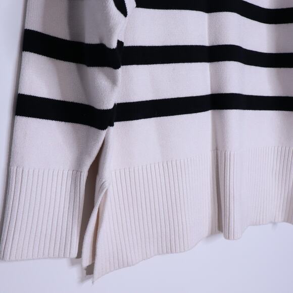 SUNDAYS Oversized Plush Crew Neck Sweater White with Black Stripes Women's XS - Picture 7 of 9